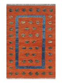 Relief Orange & Blue Handwoven Kilim 3'5" x 4'11" ED39 – top view