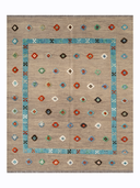 Relief Taupe & Turquoise Handwoven Kilim 6' x 7'6" ED40 – top view