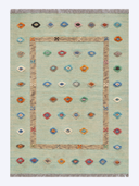 Relief Green & Beige Handwoven Kilim 3'7" x 4'10" ED41 – top view