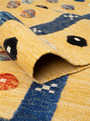 Relief Mustard & Navy Handwoven Kilim 5'8" x 8'2" ED44 – rolled view