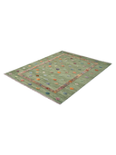 Relief Green & Beige Handwoven Kilim 5'3" x 6'6" ED46 – close-up texture