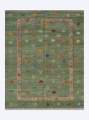 Relief Green & Beige Handwoven Kilim 5'3" x 6'6" ED46 – top view