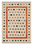 Relief Cream & Orange Handwoven Kilim 5'7" x 7'8" ED47 – top view