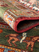 Pazyryk Burgundy & Green Hand-Knotted Rug 2'9" x 3'11" ED57 – rolled view