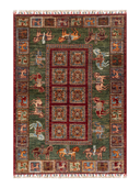 Pazyryk Burgundy & Green Hand-Knotted Rug 2'9" x 3'11" ED57 – top view