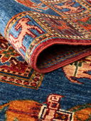 Pazyryk Blue & Burgundy Hand-Knotted Rug 2'9" x 4'2" ED58 – rolled view
