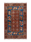Pazyryk Blue & Burgundy Hand-Knotted Rug 2'9" x 4'2" ED58 – top view