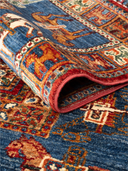 Pazyryk Blue & Brown Hand-Knotted Rug 3'5" x 4'10" ED60 – rolled view