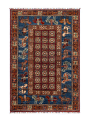 Pazyryk Blue & Brown Hand-Knotted Rug 3'5" x 4'10" ED60 – top view
