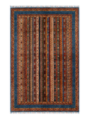 Khorjin Blue & Terracotta Hand-Knotted Rug 5'7" x 8' ED61 – top view