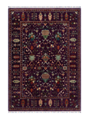 Sultani Purple & Navy Hand-Knotted Rug 4'11" x 6'8" ED62 – top view