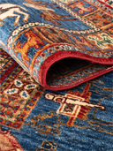 Pazyryk Blue & Brown Hand-Knotted Rug 3'5" x 4'10" ED65 – rolled view