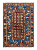 Pazyryk Blue & Brown Hand-Knotted Rug 3'5" x 4'10" ED65 – top view
