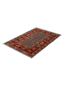 Pazyryk Red & Blue Hand-Knotted Rug 3'4" x 4'11" ED66 – close-up texture