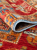 Pazyryk Red & Blue Hand-Knotted Rug 3'4" x 4'11" ED66 – rolled view
