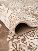 Floss Cream & Brown Hand-Knotted Rug 5'4" x 7'7" ED86 – rolled view