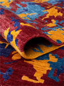 Bamboo Silk Burgundy & Navy Hand-Knotted Rug 5'7" x 7'10" ED94 – rolled view