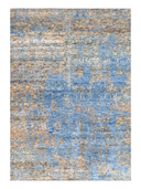 Bamboo Silk Blue & Beige Hand-Knotted Rug 5'7" x 7'10" ED96 – top view